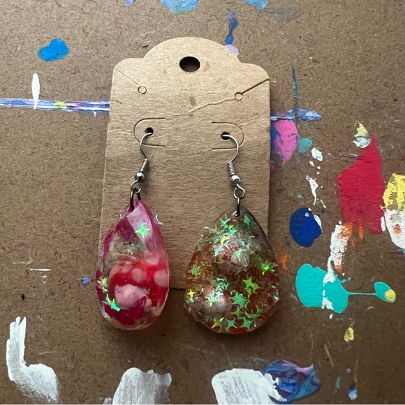 Red Mushroom Galaxy Earrings - Picture 4 of 9